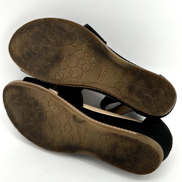 Dansko Astrid Wedge Sandals Nubuck Leather Scotchgard Ankle Strap Buckle Black 8 - Picture 7 of 7